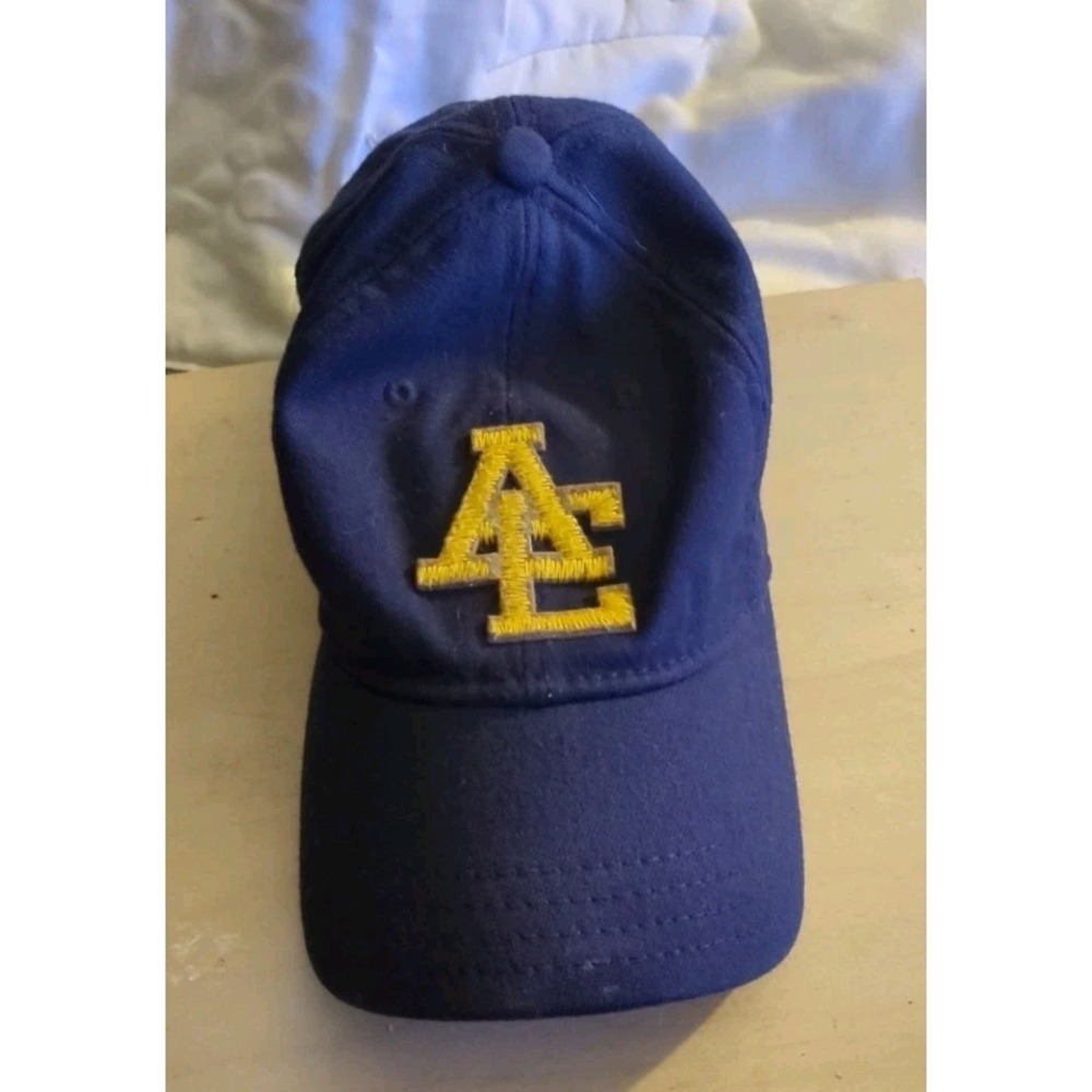 American Eagle Hat Cap Size S/M Navy Blue Yellow Logo Wool Blend Y2K VTG
